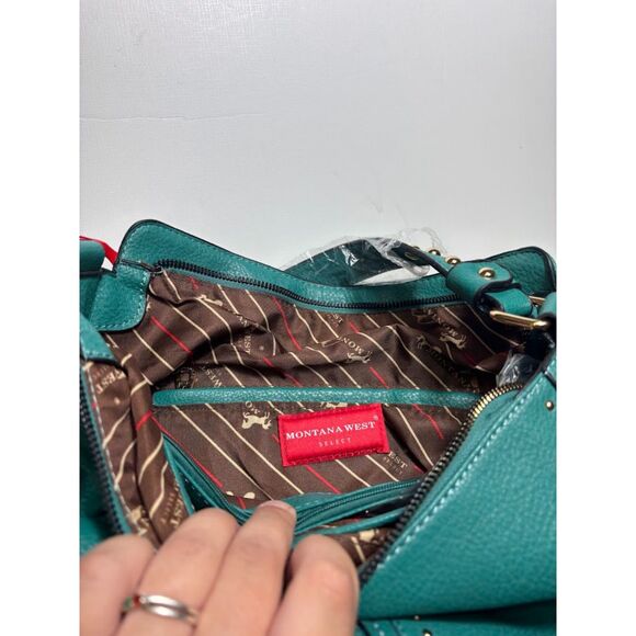 Montana West purse concealed carry teal turquoise studded over the shoulder NWT - Picture 2 of 6